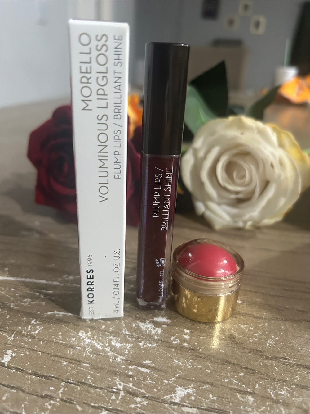 Korres Voluminous Lipgloss & Merit Balm Duo — Deep Berry Gloss with Pink Balm